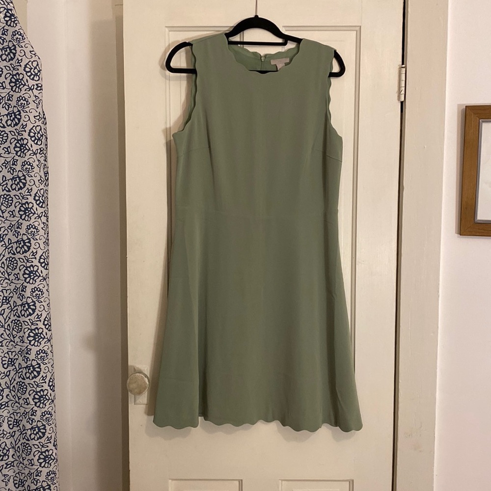 H&M Scalloped Edge Dress, sage green, size large, NWT